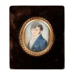 EARLY 19TH CENTURY SCHOOL, Miniature shoulder length portrait of a young man with curly hair