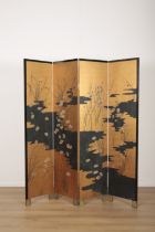 A JAPANESE PAINTED FOUR FOLD SCREEN