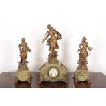 A FRENCH ONYX AND GILT METAL MOUNTED FIGURAL GARNITURE DE CHEMINEE
