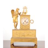 AN EMPIRE STYLE GILT METAL FIGURAL MANTEL CLOCK