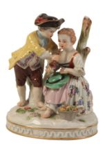 A MEISSEN PORCELAIN GROUP OF A PIPER GIRL AND BOY