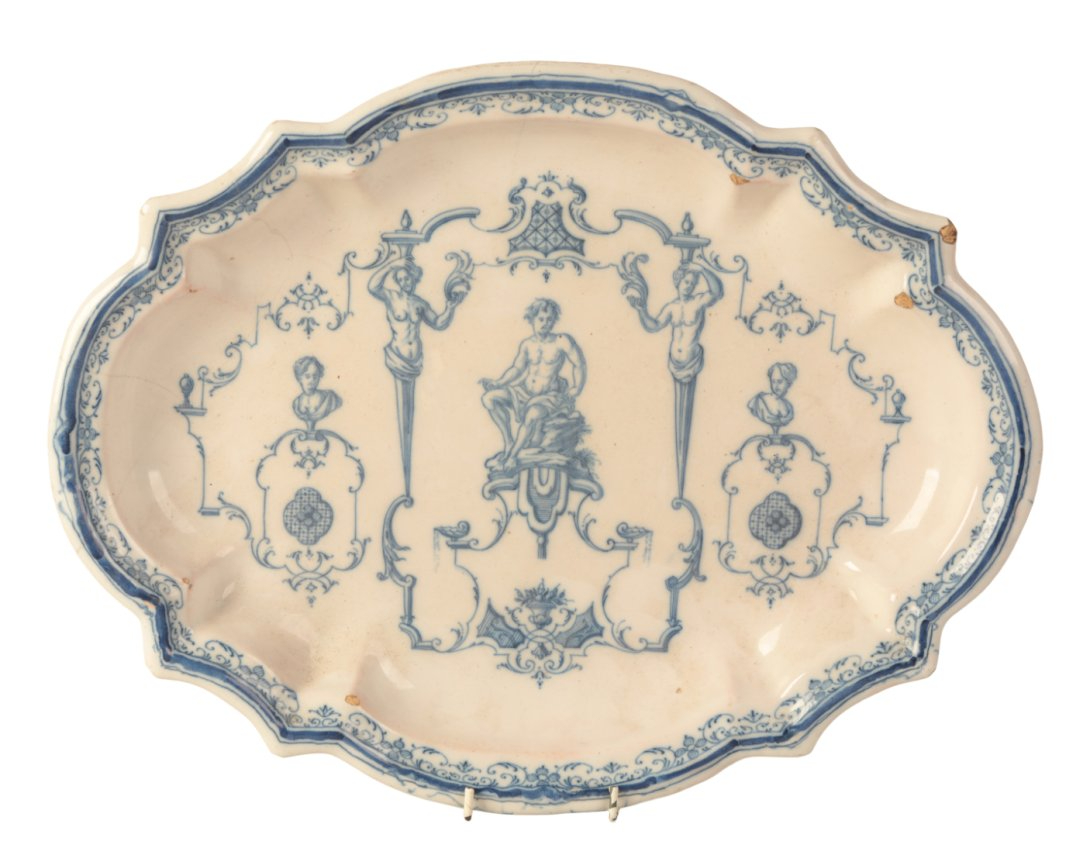 A FRENCH FAIENCE BLUE AND WHITE CHARGER
