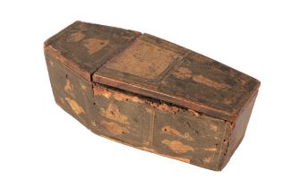 AN EARLY 19TH CENTURY MINIATURE COFFIN, APPARENTLY CONSTRUCTED FROM THE COFFIN THAT CONTAINED THE BO