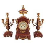 A FRENCH GRIOTTE UNI MARBLE CLOCK GARNITURE