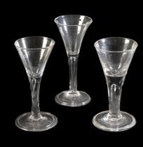 A GROUP OF THREE 18TH CENTURY ENGLISH WINE GLASSES