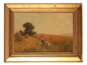 ADAM EDWIN PROCTOR (1864-1913) Children at rest in a partly harvested field by the sea