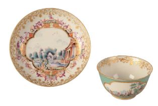 A MEISSEN STYLE PORCELAIN CUP AND SAUCER