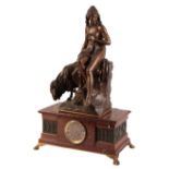 A FRENCH BRONZE AND ANTICO ROSSO MARBLE MANTEL CLOCK