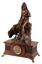 A FRENCH BRONZE AND ANTICO ROSSO MARBLE MANTEL CLOCK