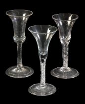A GROUP OF THREE SIMILAR 18TH CENTURY ENGLISH WINE GLASSES