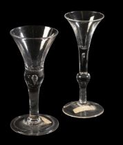 TWO SIMILAR EARLY 18TH CENTURY WINE GLASSES