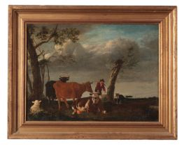 BALTHAZAR PAUL OMMEGANCK (1755-1826) Pastoral scene with figures, cattle and sheep