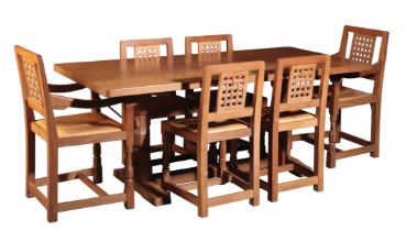 WORKSHOP OF ROBERT 'MOUSEMAN' THOMPSON (1876-1955): AN ENGLISH OAK REFECTORY-TYPE DINING TABLE AND S