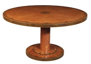 MANNER OF DAVID LINLEY (B. 1961): A BURR ELM AND SYCAMORE BREAKFAST TABLE