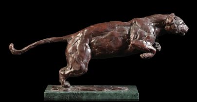 *MARK CORETH (b. 1958) The 'Leopard in motion series: Leopard Springing'