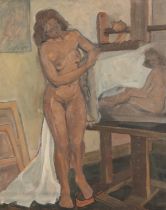 P. RIBEYA (20th Century) A nude model in a studio interior