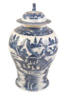 A CHINESE EXPORT BLUE AND WHITE VASE AND COVER