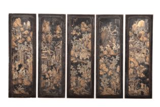 A SET OF FIVE JAPANESE LAQUER PANELS