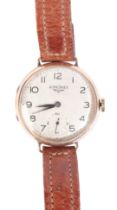 LONGINES: A GENTLEMAN'S 9CT GOLD TRENCH WATCH