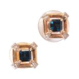 A PAIR OF 18CT GOLD SAPPHIRE AND DIAMOND EARRINGS