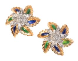 A PAIR OF 18CT GOLD ITALIAN ENAMEL CLIP EARRINGS