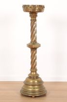 A VICTORIAN BRASS ALTAR CANDLESTICK