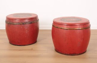 A PAIR OF CHINESE RED LACQUER BOXES