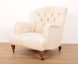 ATTRIBUTED TO HOWARD & SONS: A VICTORIAN WALNUT "GRAFTON" ARMCHAIR