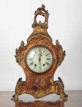 A FRENCH VERNIS MARTIN AND ORMOLU MOUNTED MANTLE CLOCK