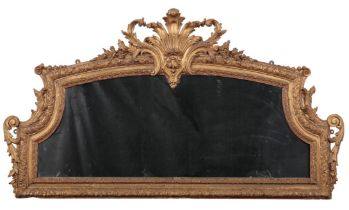 A LOUIS XV STYLE GILTWOOD OVERMANTLE MIRROR