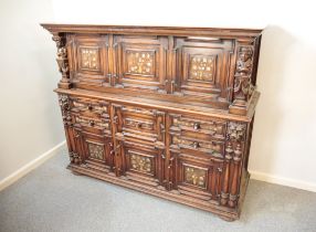 A JACOBEAN STYLE WALNUT AND MOTHER OF PEARL INLAID DRESSER