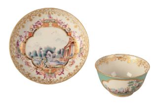 A MEISSEN STYLE PORCELAIN CUP AND SAUCER