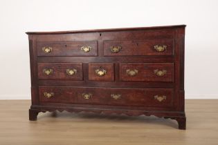 A MID 18TH CENTURY OAK AND APPLEWOOD BANDED LANCASHIRE CHEST