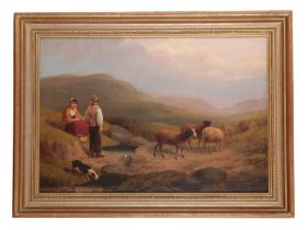 JOSEPH RHODES (1782-1855) A landscape with a couple herding sheep