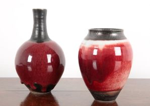 *EDDIE CURTIS (b. 1953) TWO COPPER RED BODIED VASES