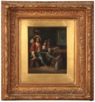 BELGIAN SCHOOL,19TH CENTURY A cavalier drinking in an interior