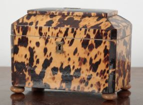 A GEORGE III TORTOISESHELL TEA CADDY