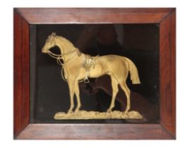 TWO SIMILAR REGENCY RELIEF CAST GILT METAL HORSES