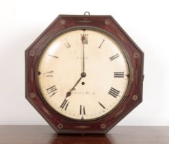 A REGENCY ROSEWOOD AND BRASS INLAID WALL CLOCK