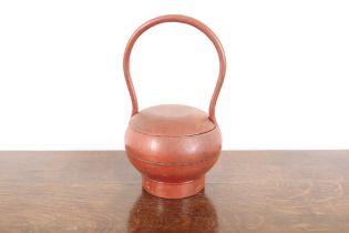 A CHINESE RED PAINTED WOODEN LIDDED BASKET