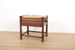 AN EDWARDIAN ARTS AND CRAFTS OAK PIANO STOOL, POSSIBLY FOR LIBERTY & CO