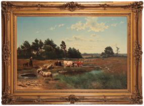 JOHAN DANIËL KOELMAN (1831-1857) 'Summer landscape with cattle grazing'