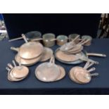 A COLLECTION OF COPPER SAUCEPANS AND LIDS