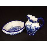 A MODERN BLUE AND WHITE POTTERY WASH JUG AND BASIN