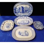 A VICTORIAN BLUE AND WHITE RURAL SCENERY MEATDISH