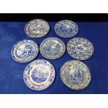 A COLLECTION OF EARLY VICTORIAN BLUE AND WHITE DINNER PLATES