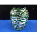 ART GLASS GREEN/CLEAR SLICE CUT VASE