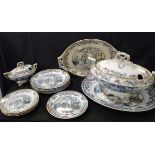 A 19TH CENTURY TRANSFER PRINTED POTTERY PART DINNER SERVICE