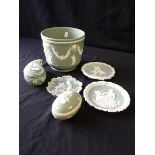 A WEDGWOOD GREEN JASPERWARE JARDINIERE