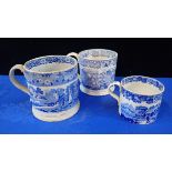 THREE EARLY VICTORIAN BLUE AND WHITE MUGS